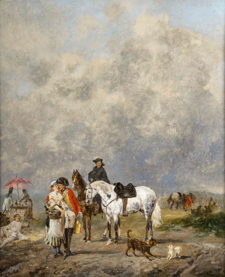 John Lewis Brown (1829-1890) Die Grisette, die Vivandière und die Reiter Öl auf Holz um 1856