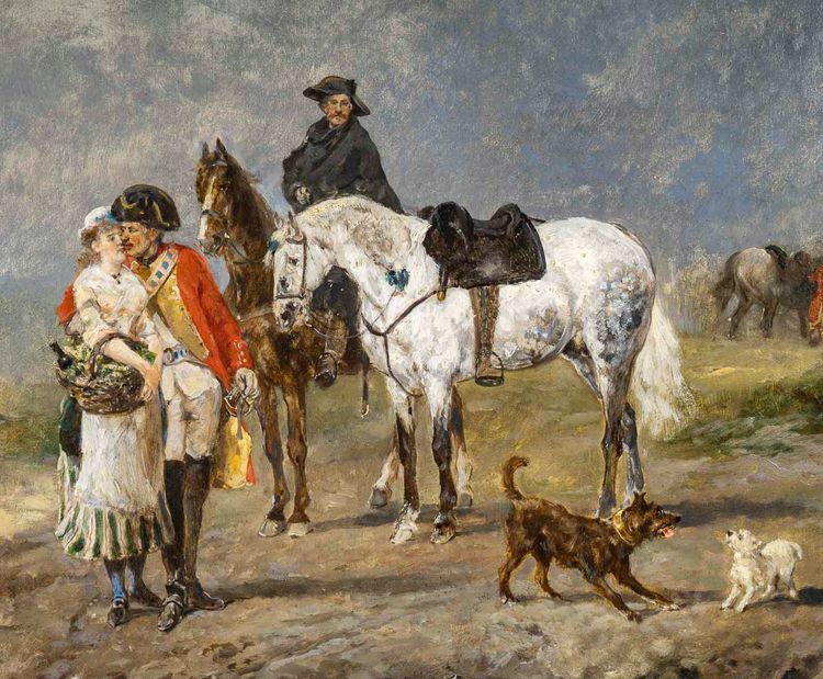 John Lewis Brown (1829-1890) Die Grisette, die Vivandière und die Reiter Öl auf Holz um 1856