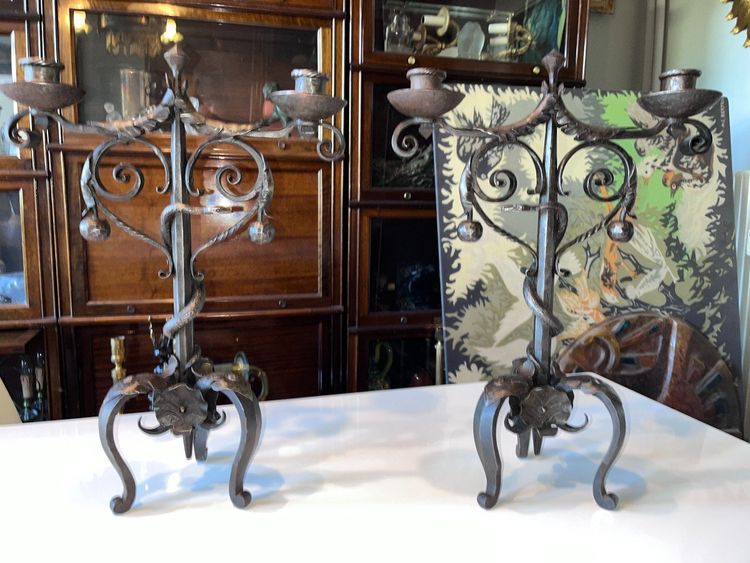 Michel ZADOUNAISKY (1903-83) Candelieri a serpente in ferro battuto Art Déco Firmati