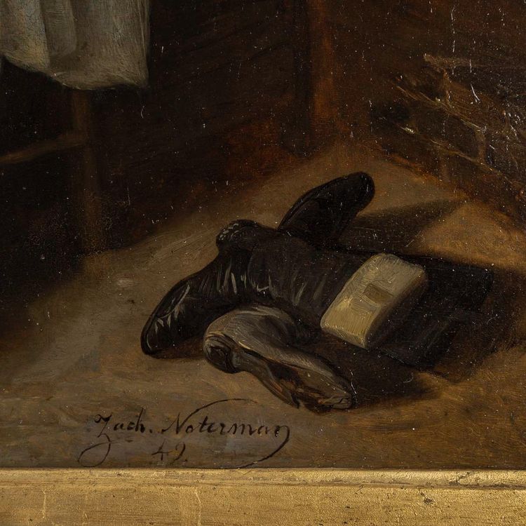 Zacharie Noterman (1820-1890) Les Joueurs de Dés et le Chien huile sur bois vers 1842