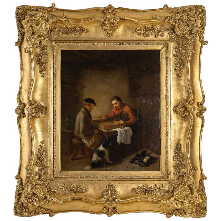 Zacharie Noterman (1820-1890) Les Joueurs de Dés et le Chien huile sur bois vers 1842