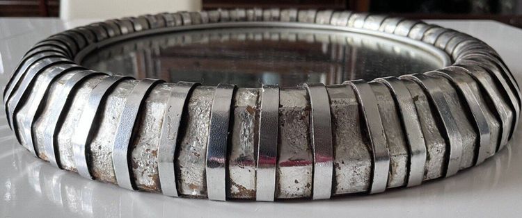 FITTERMAN Paris.   Round Silvered Metal Mirror Circa 1970 Diameter 45cm Signed