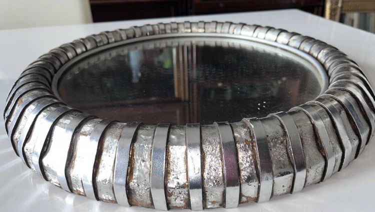 FITTERMAN Paris.   Round Silvered Metal Mirror Circa 1970 Diameter 45cm Signed