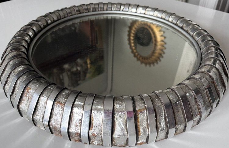 FITTERMAN Paris.   Round Silvered Metal Mirror Circa 1970 Diameter 45cm Signed