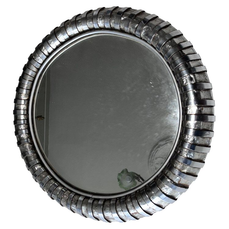 FITTERMAN Paris.   Round Silvered Metal Mirror Circa 1970 Diameter 45cm Signed
