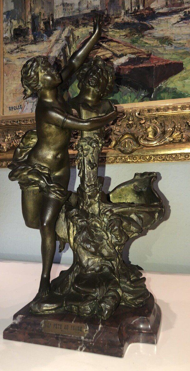 Van DE VOORDE & Charles LEVY (1820-1899) La Fête Du Faune Firmato.   H 46 Cm