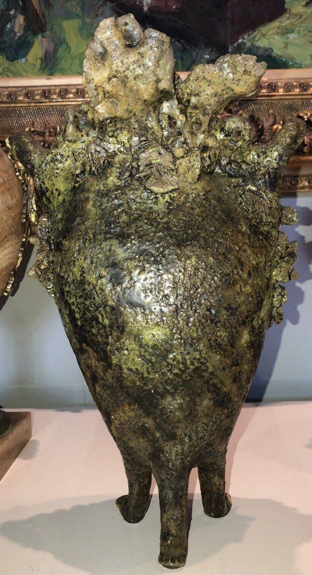 Simone CONRAD (nato nel 1919) Scultura Uomo-foglia in ceramica H 35 cm