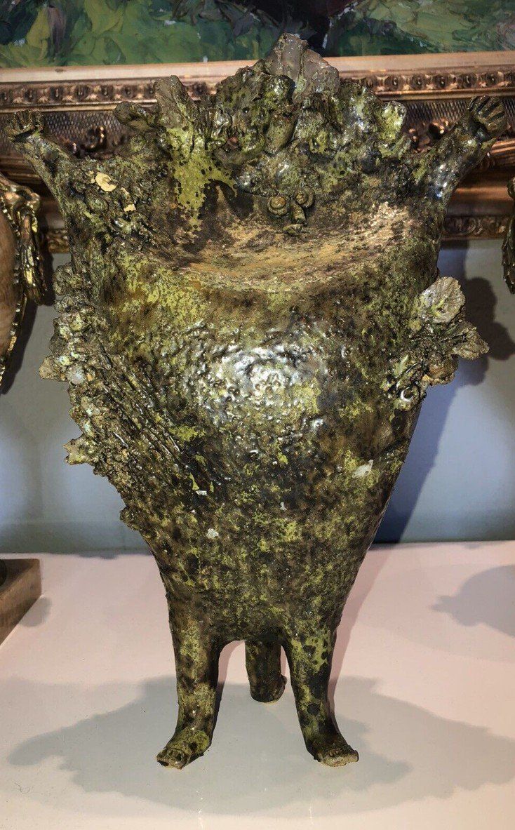 Simone CONRAD (nato nel 1919) Scultura Uomo-foglia in ceramica H 35 cm