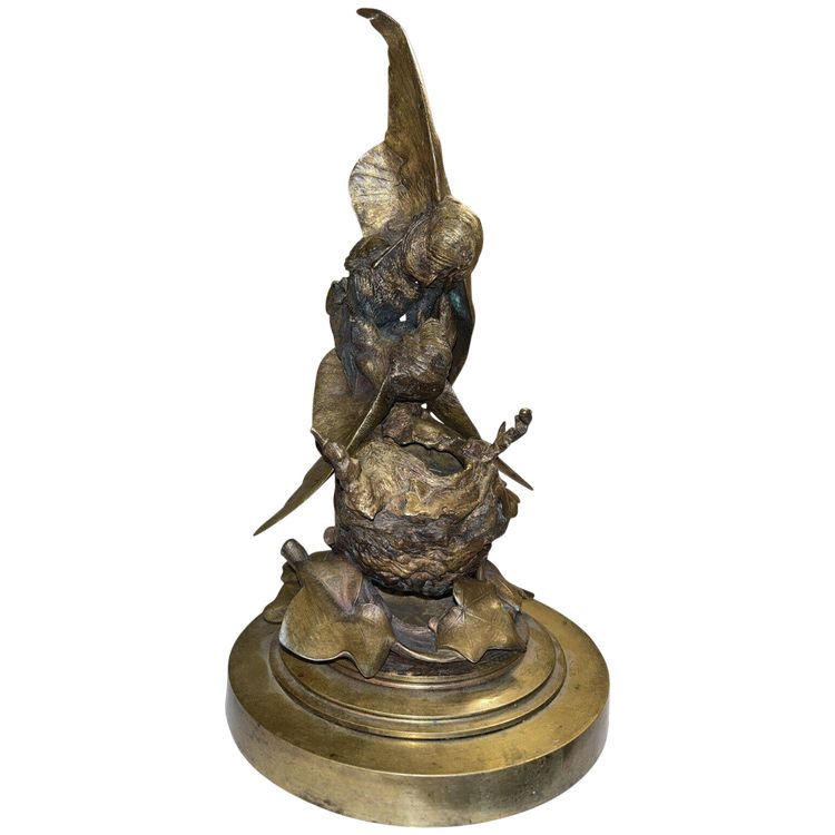 CAIN Auguste (1821-1894) Groupe En Bronze Doré " Combat d'Oiseaux" Signé
