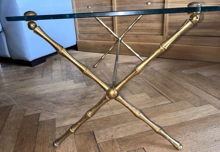 Maison BAGUES   Table Basse à Entretoise En Bronze Doré Figurant Des Bambous
