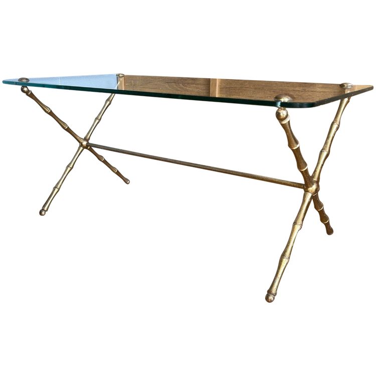 Maison BAGUES   Table Basse à Entretoise En Bronze Doré Figurant Des Bambous