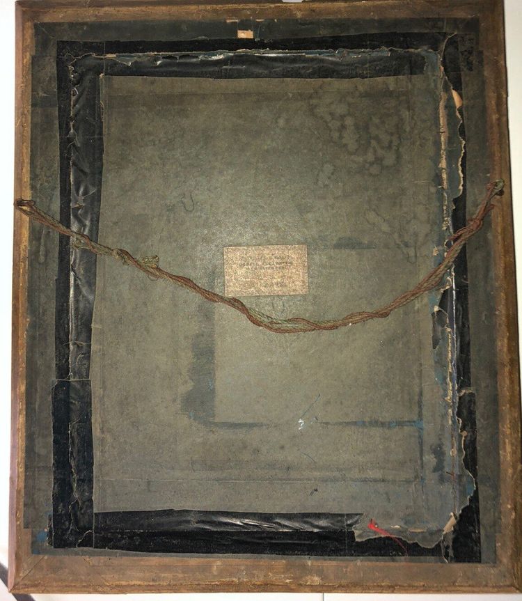 Großes Religiöses Unterglasbild "Jungfrau Maria" Goldener Stuckrahmen 58x48 Cm