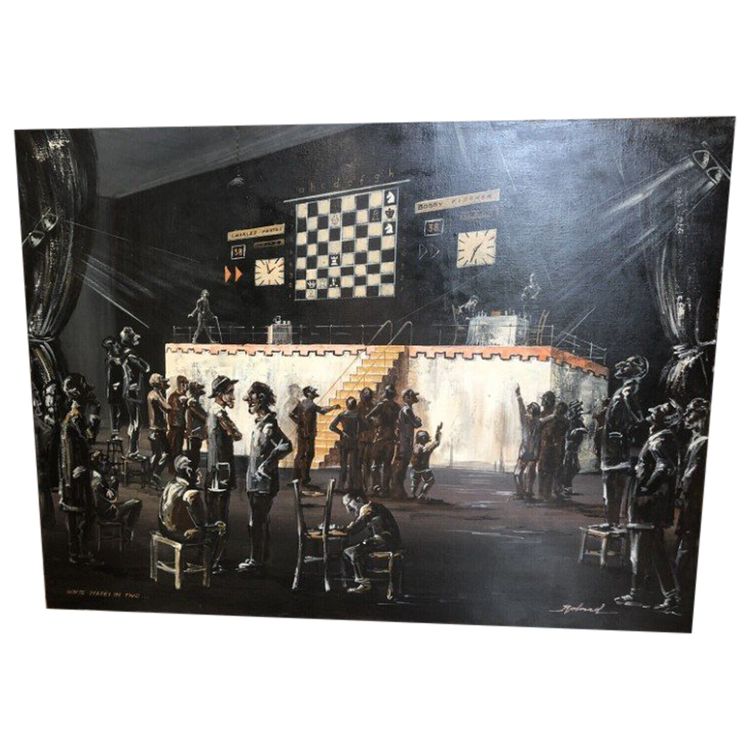 PARTOS Roland (b. 1929) Large oil on canvas "chess tournament" Signed Dim. 122x92 Cm