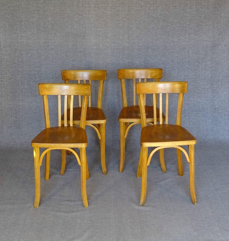 4 sedie da bistrot Baumann 1950 in colore "chéne doré", senza rete