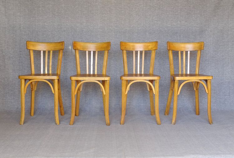 4 sedie da bistrot Baumann 1950 in colore "chéne doré", senza rete