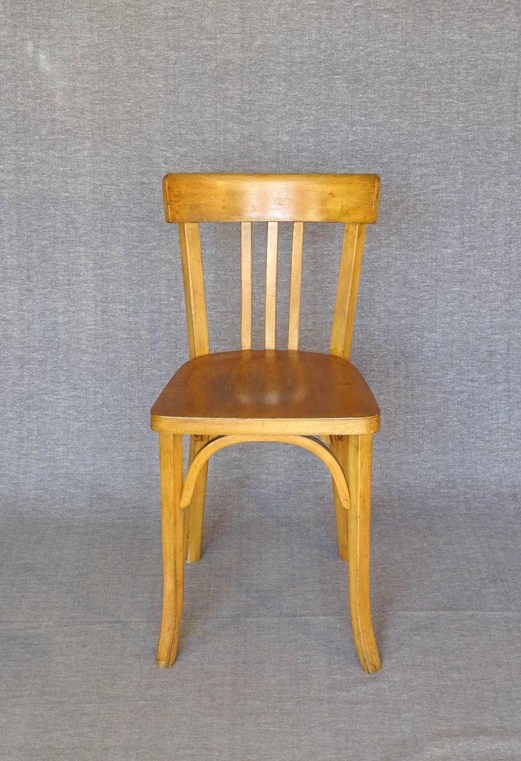 4 sedie da bistrot Baumann 1950 in colore "chéne doré", senza rete