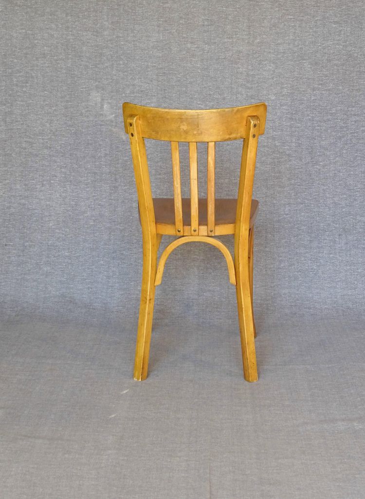 4 sedie da bistrot Baumann 1950 in colore "chéne doré", senza rete