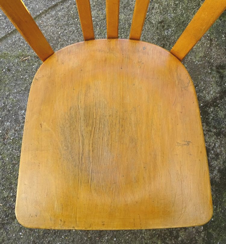 4 sedie da bistrot Baumann 1950 in colore "chéne doré", senza rete