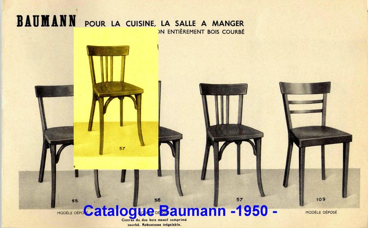 4 sedie da bistrot Baumann 1950 in colore "chéne doré", senza rete