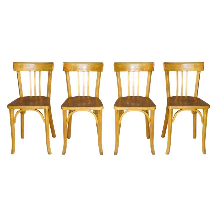4 sedie da bistrot Baumann 1950 in colore "chéne doré", senza rete