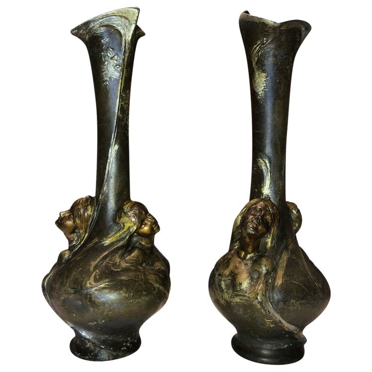 SIBEUD Hélène (1900) Important Pair Of Vases Signed 2 Faces (rare) Art Nouveau