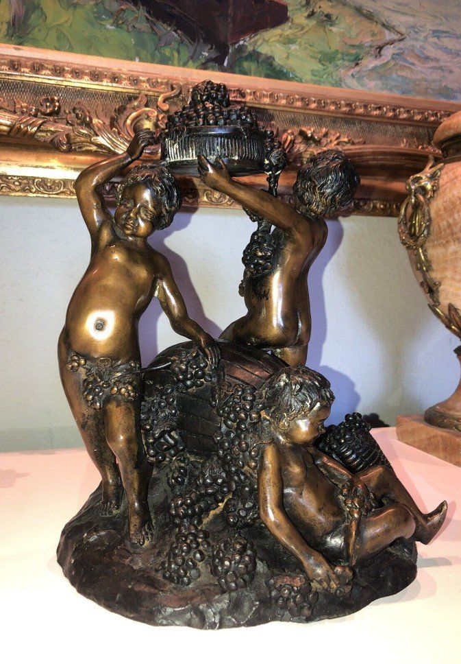 Groupe En Bronze à Double Patine à Décor d'Une Bacchanale Signé Ahs