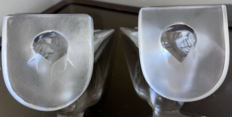 LALIQUE France.   Pair Of Swallow Bookends In Moulded and Satin Cristal Signed