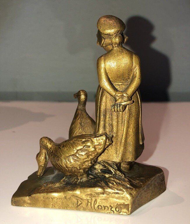 Dominique ALONZO, French school, Active from 1910 to 1930) La Gardeuse d'Oies (The Goosekeeper)