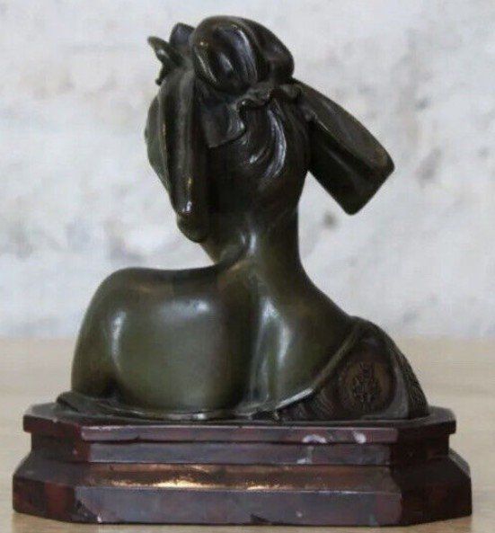 Gustavo OBIOLS Delgado (1858-1910) l'Alsacienne Bronze with Green Patina About 1900