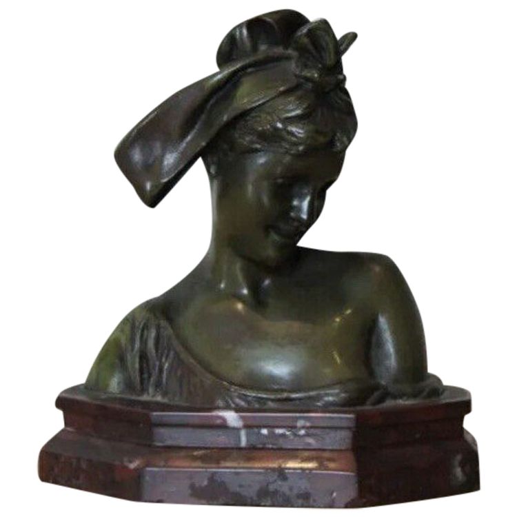 Gustavo OBIOLS Delgado (1858-1910) l'Alsacienne Bronze with Green Patina About 1900