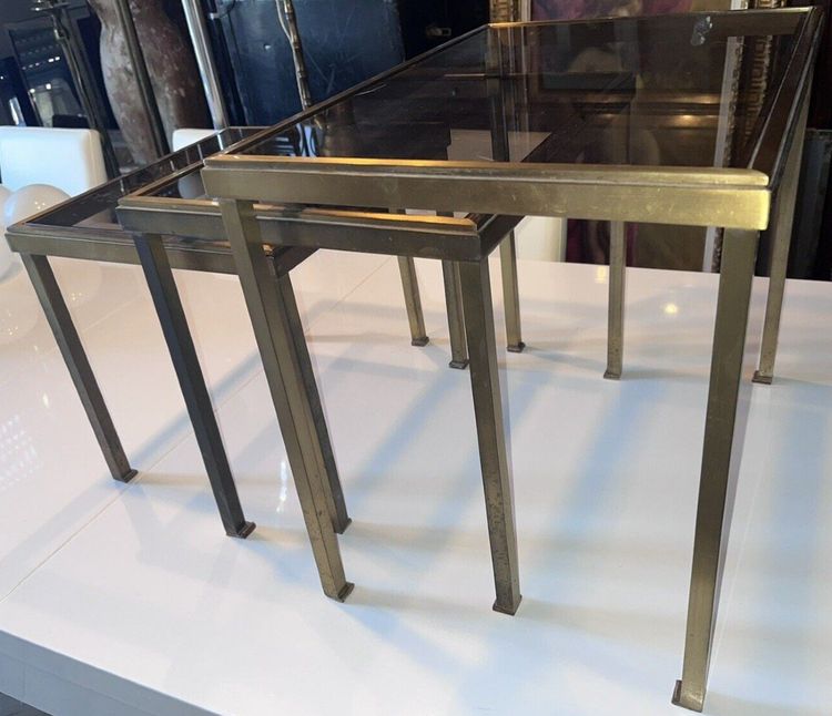 Maison RAMSAY Tables Gigognes En Laiton Doré Et Brossé Et Verre Fumé