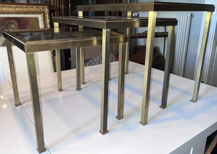 Maison RAMSAY Tables Gigognes En Laiton Doré Et Brossé Et Verre Fumé