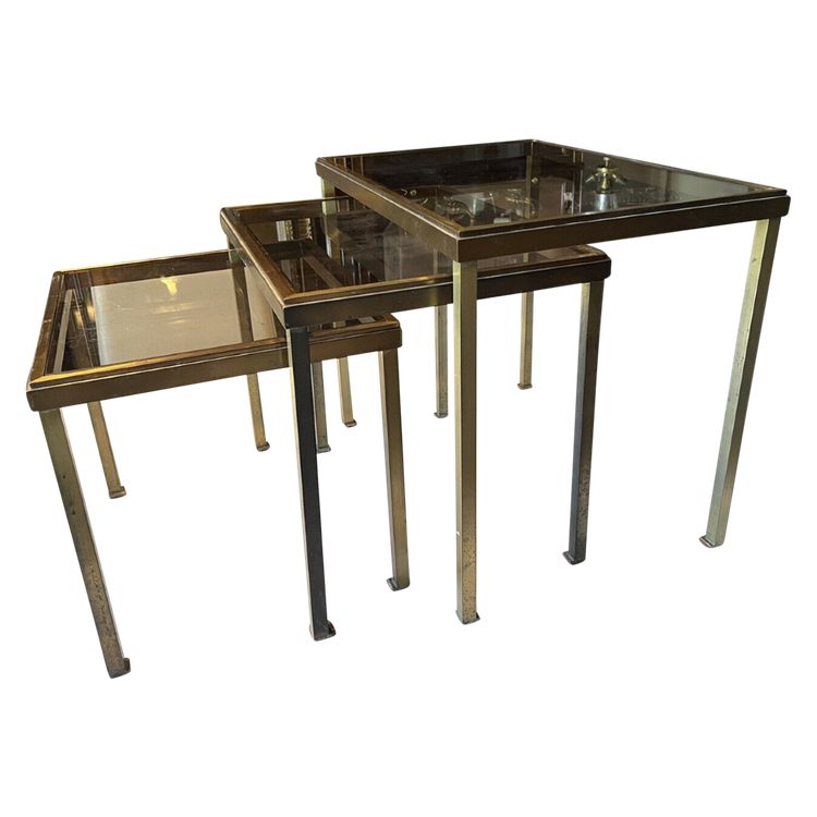 Maison RAMSAY Tables Gigognes En Laiton Doré Et Brossé Et Verre Fumé