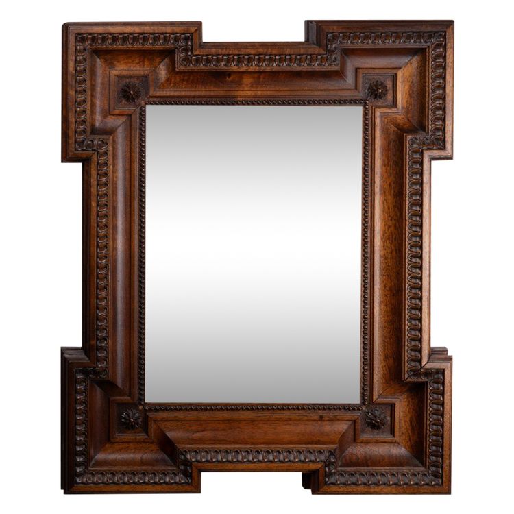 Miroir En Noyer Sculpté De Rais De Cœurs, 19e Siècle