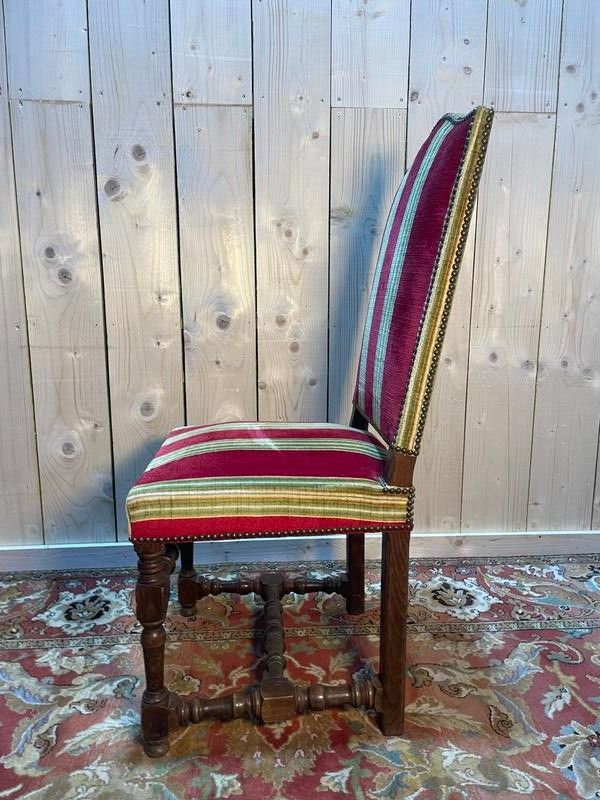 Suite of 6 louis XIII style chairs striped velvet