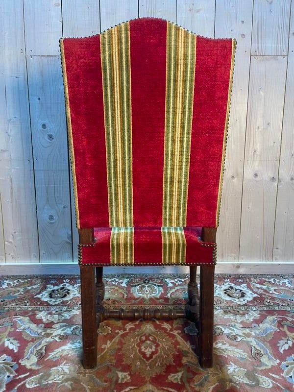 Suite of 6 louis XIII style chairs striped velvet