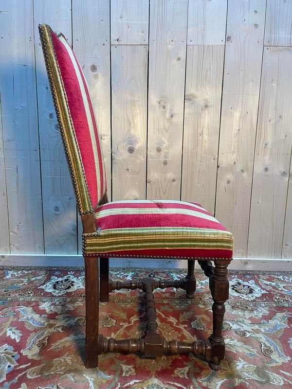 Suite of 6 louis XIII style chairs striped velvet