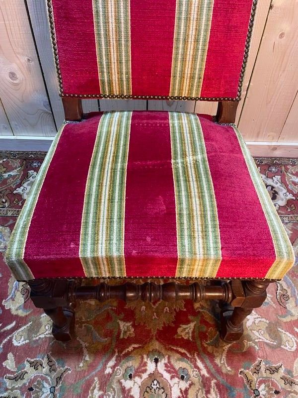 Suite of 6 louis XIII style chairs striped velvet