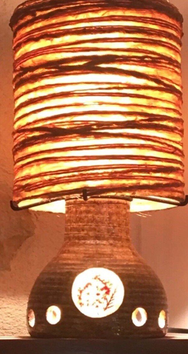 ACCOLAY Lampada a filo in resina con base in ceramica Erbario illuminato. Vintage anni '60