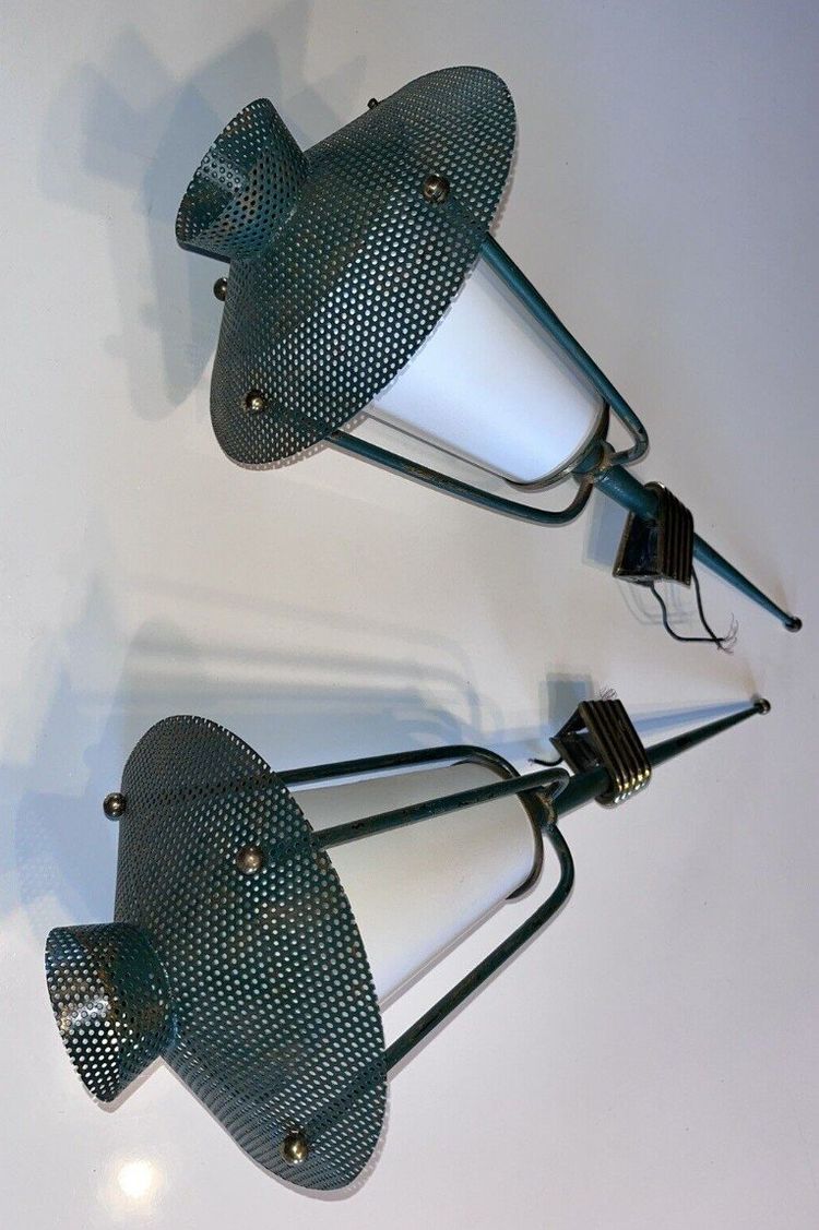 ARLUS & MATEGOT Pair of 50's Lantern Wall Lights Height 45cm