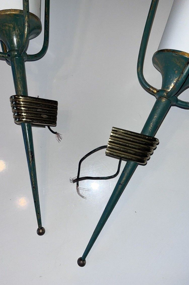 ARLUS & MATEGOT Pair of 50's Lantern Wall Lights Height 45cm