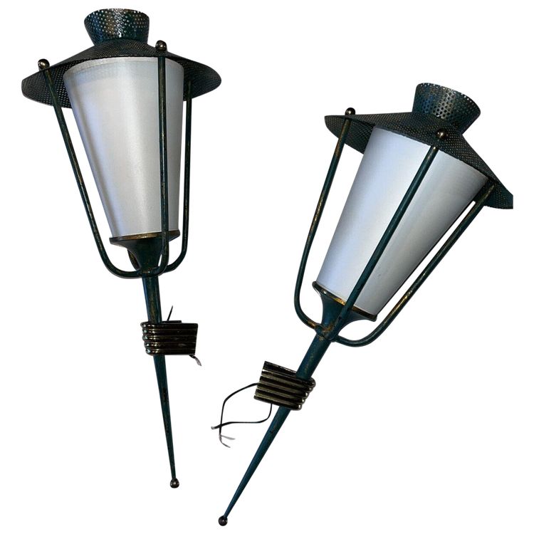 ARLUS & MATEGOT Pair of 50's Lantern Wall Lights Height 45cm