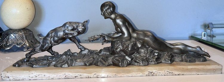 LIMOUSIN Jacques Importante regolatore d'argento Art Déco - La giovane donna e la capra Firmato