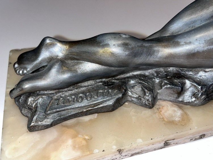 LIMOUSIN Jacques Importante regolatore d'argento Art Déco - La giovane donna e la capra Firmato