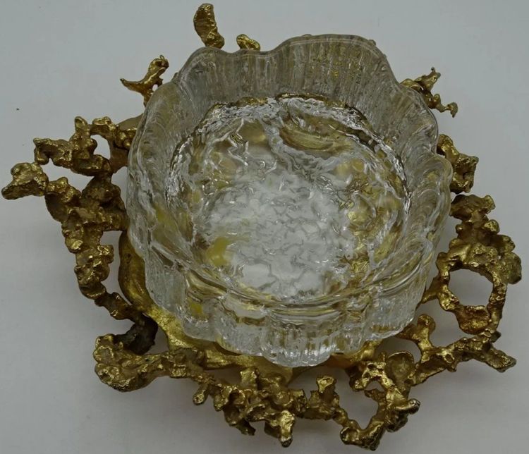 Claude Victor BOELTZ ( Born In 1937 ) White Quartz Cup And Gilded Bronze Setting