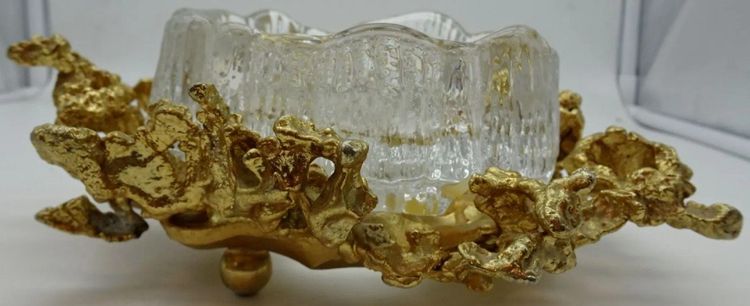 Claude Victor BOELTZ ( Born In 1937 ) White Quartz Cup And Gilded Bronze Setting