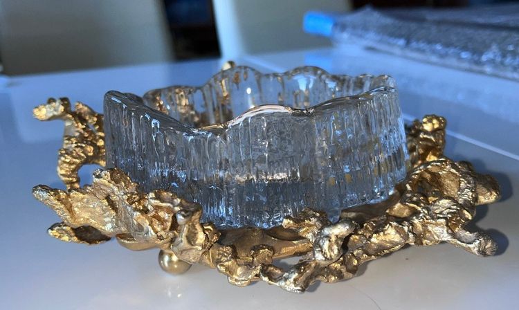 Claude Victor BOELTZ ( Born In 1937 ) White Quartz Cup And Gilded Bronze Setting