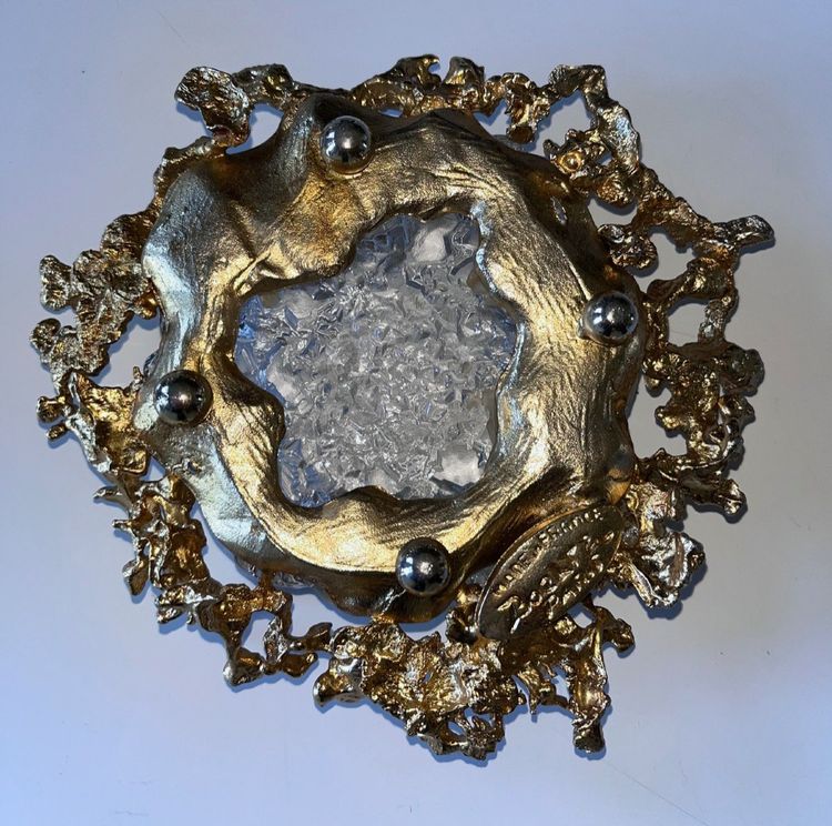 Claude Victor BOELTZ ( Born In 1937 ) White Quartz Cup And Gilded Bronze Setting