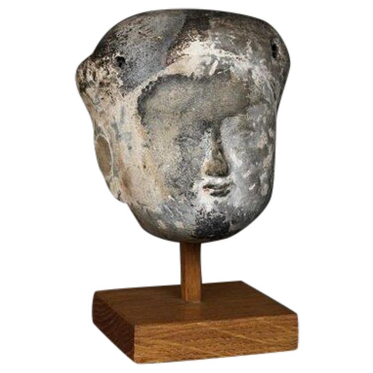 Testa di statua funeraria in terracotta, Cina, Han, Coll. Robert Rousset Arte Asiatica