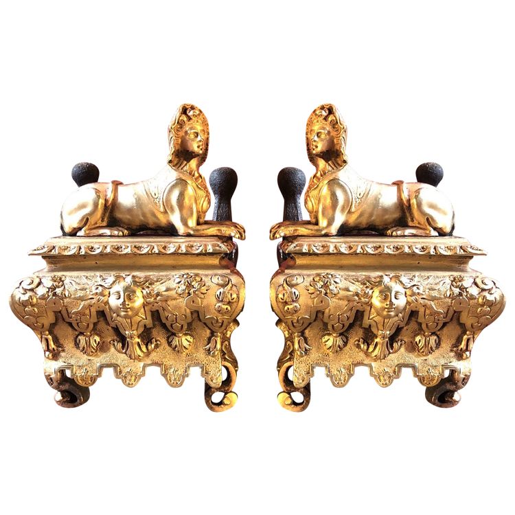 Pair Of Sphinx Andirons, Regency period